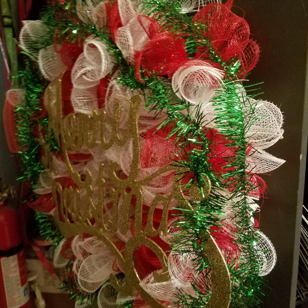 Handmade Merry Christmas wall or door decor wreath I made on a box frame.Pleas - Picture 6 of 9